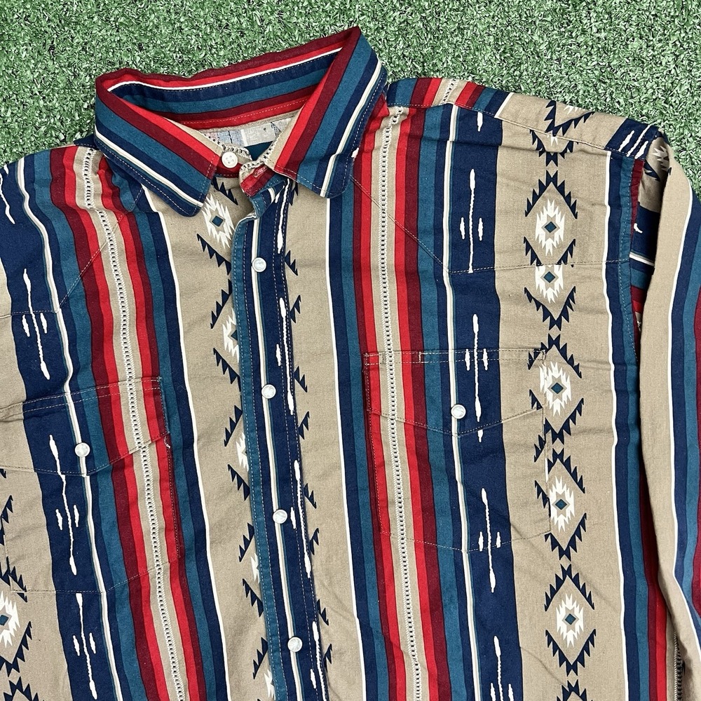 Wrangler Western Shirt Mens XL Multicolor Aztec Pearl Snap Cowboy Western